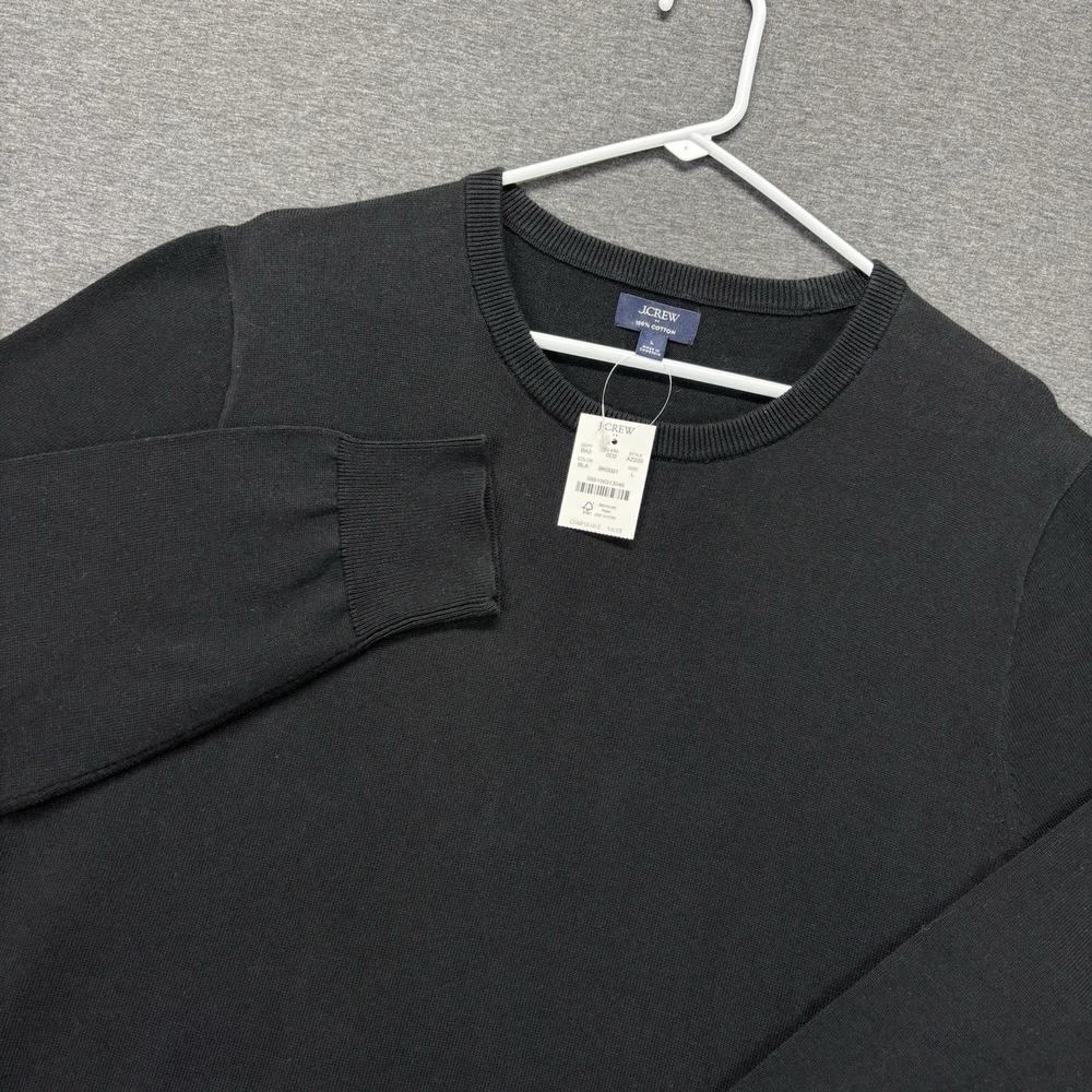 J.CREW Sweater Mens Large 100% Cotton Pullover Long Sleeved Knit Black‎ NEW
